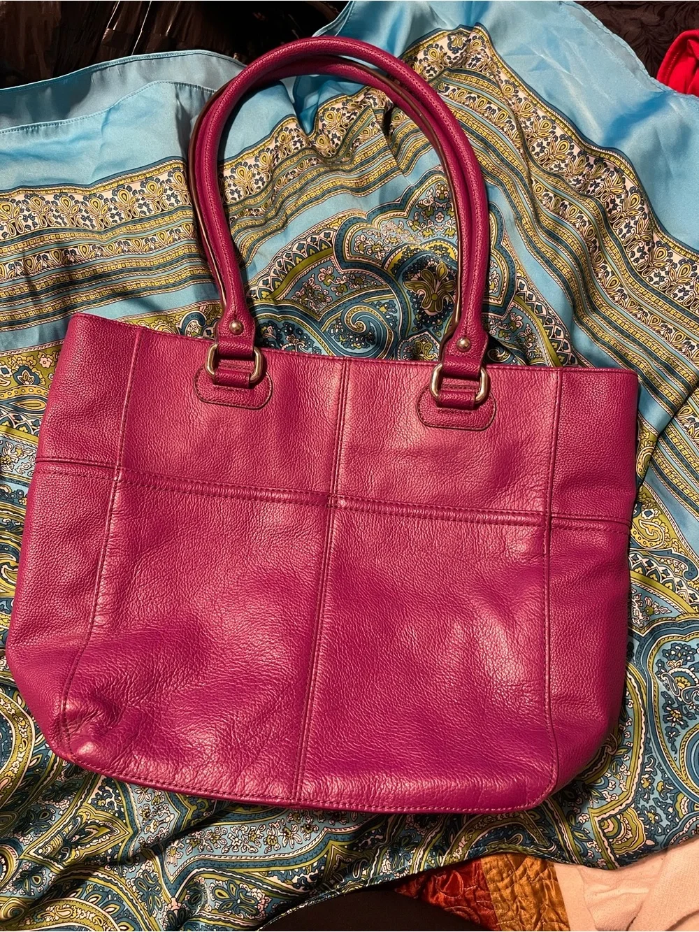 Fuchsia pebbled leather tote